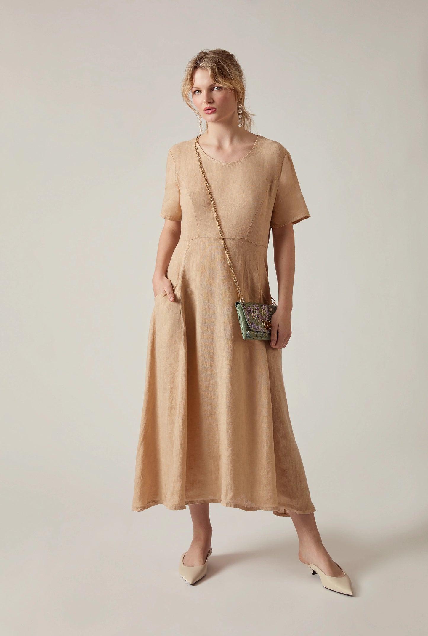 Sand Linen Midi Dress
