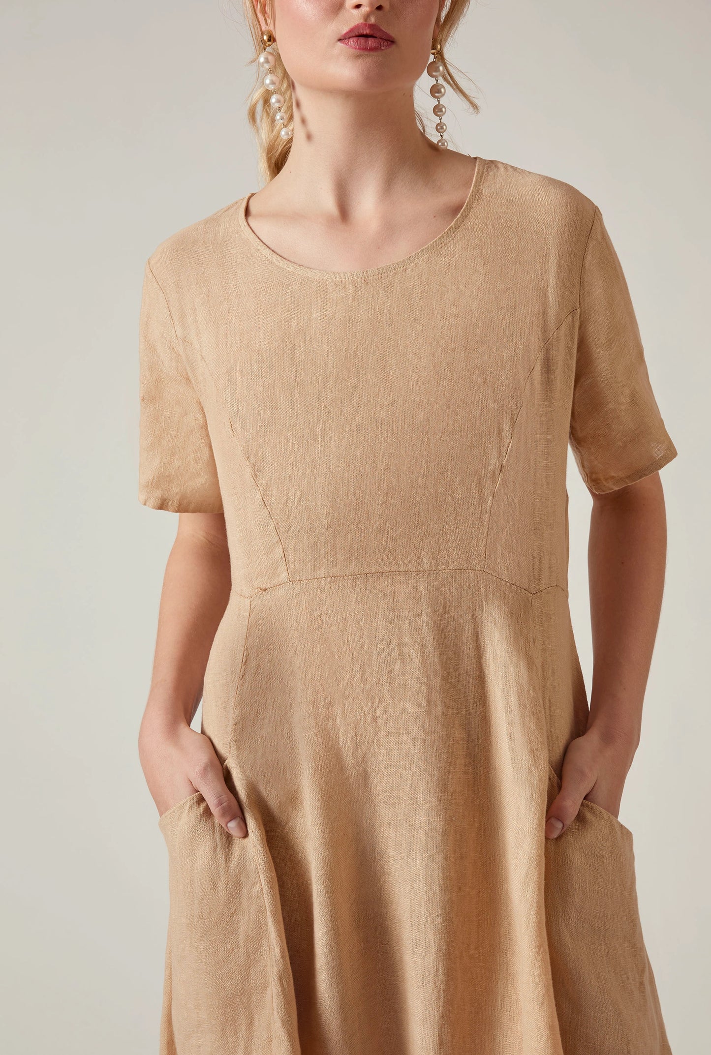 Sand Linen Midi Dress