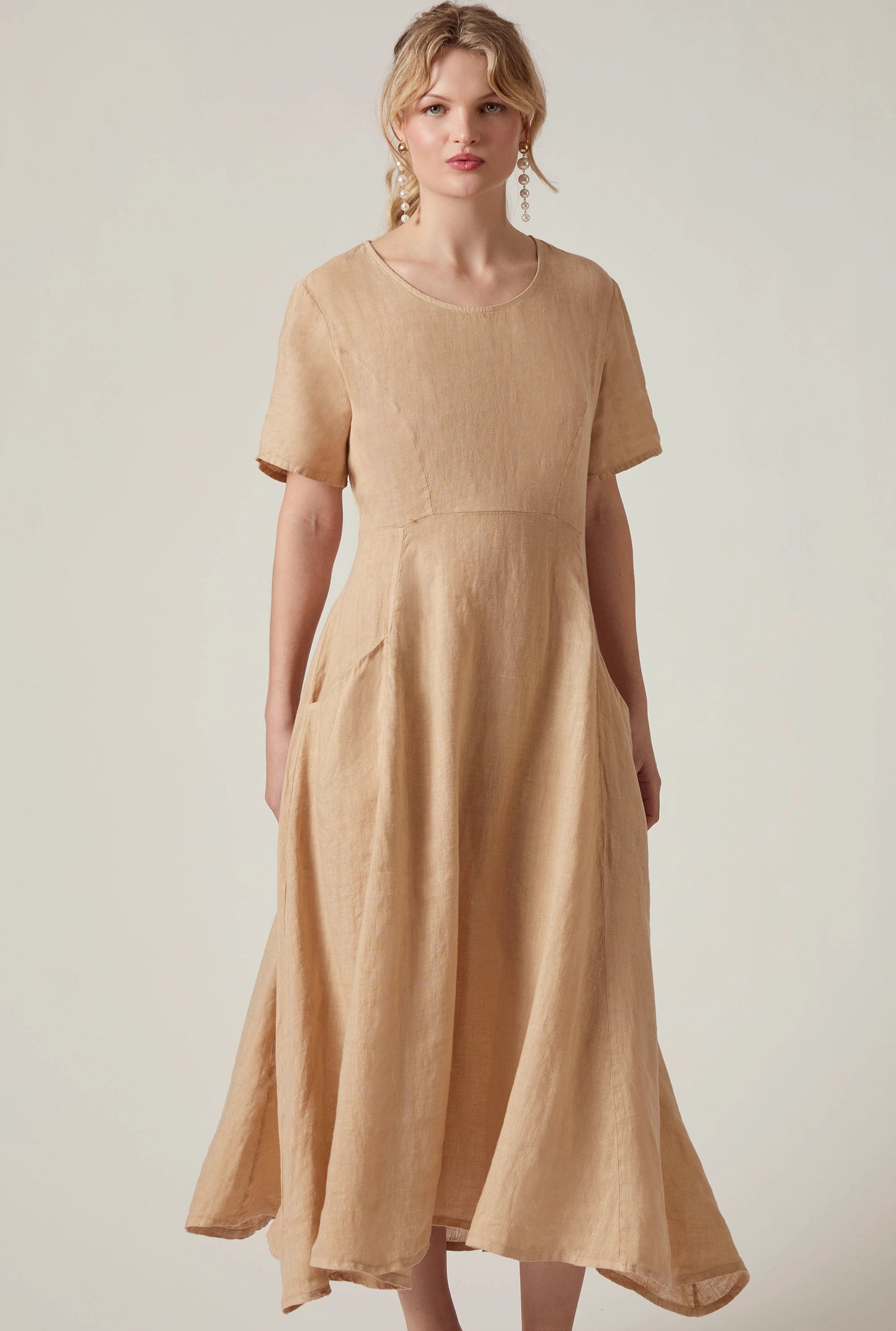 Sand Linen Midi Dress