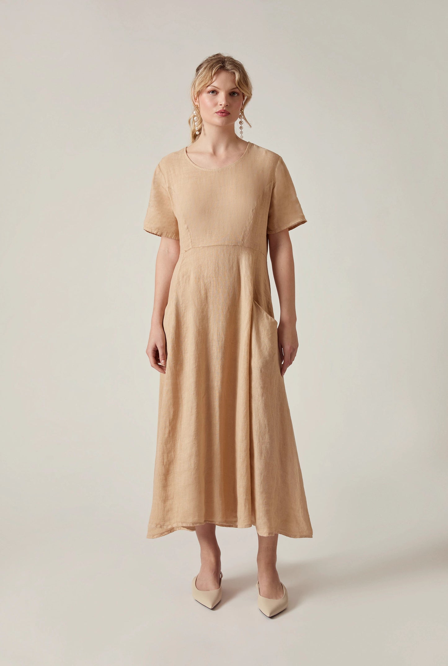 Sand Linen Midi Dress