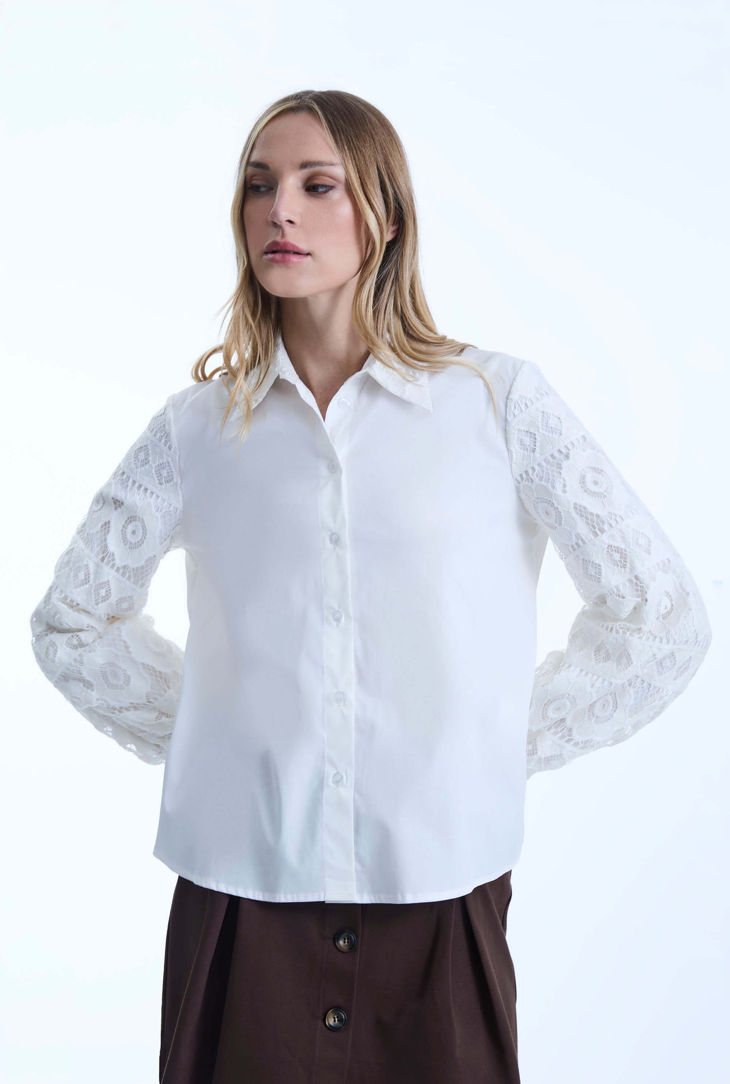 White Crochet Sleeves Shirt