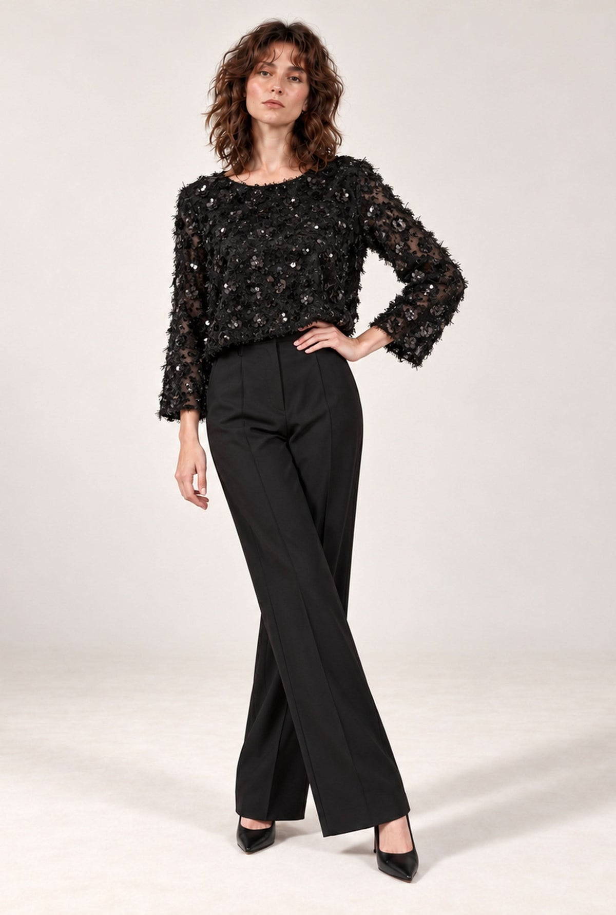 Black Sequin Lace Top