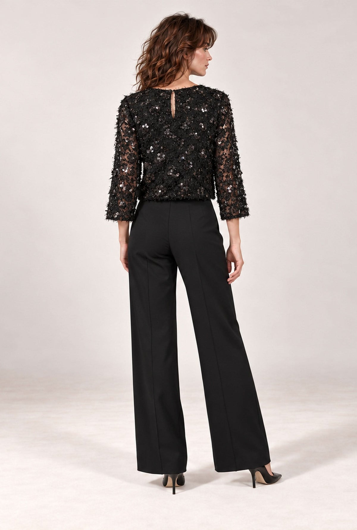 Black Sequin Lace Top