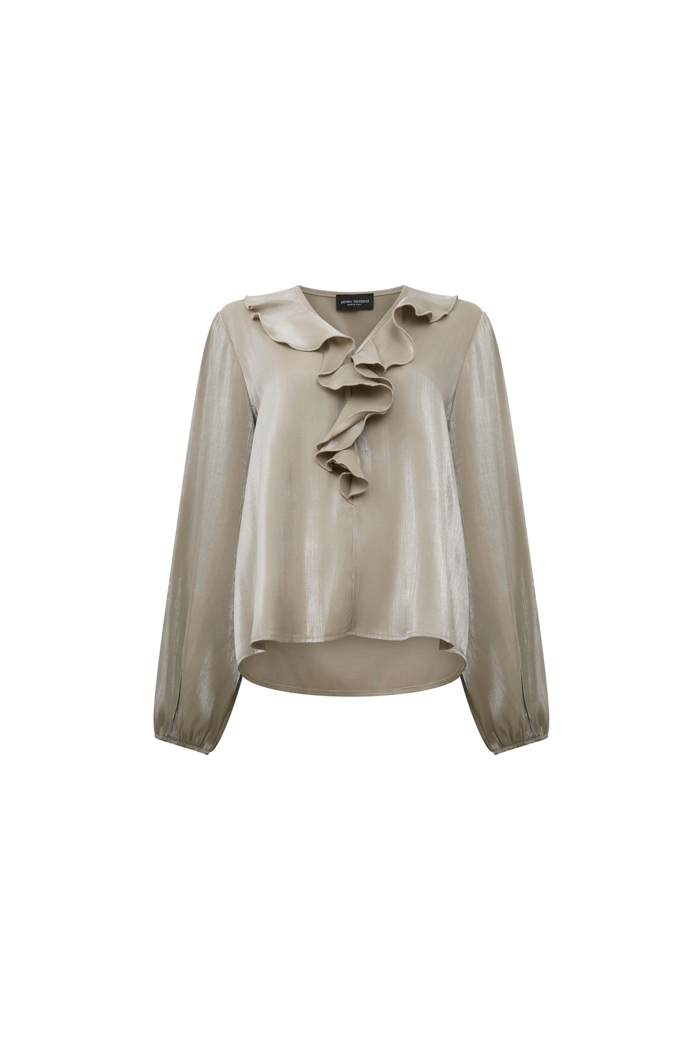 Sand Ruffled V-neck Blouse