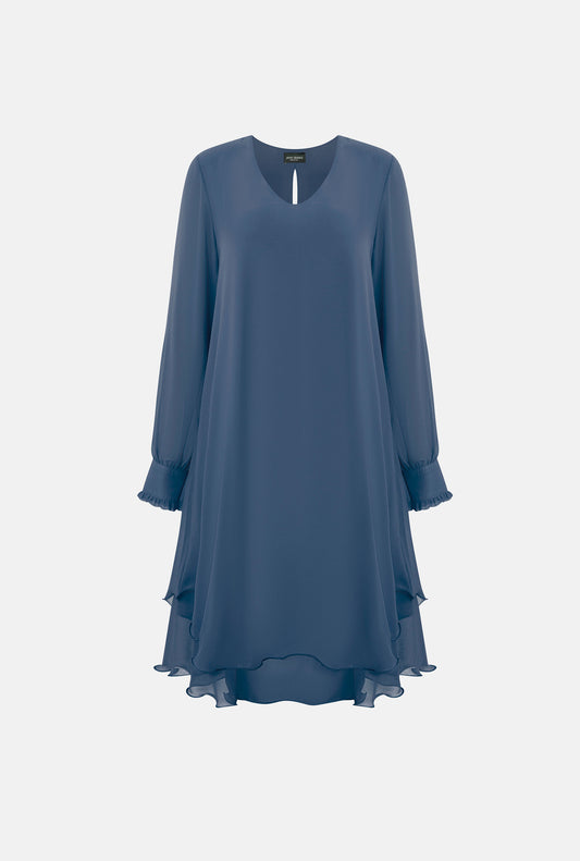 Long Sleeve Denim Wave Hem Dress - James Lakeland