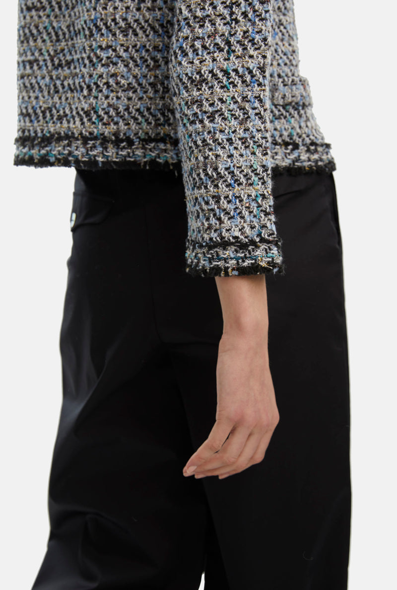 Gold Trim Short Tweed Jacket Black James Lakeland