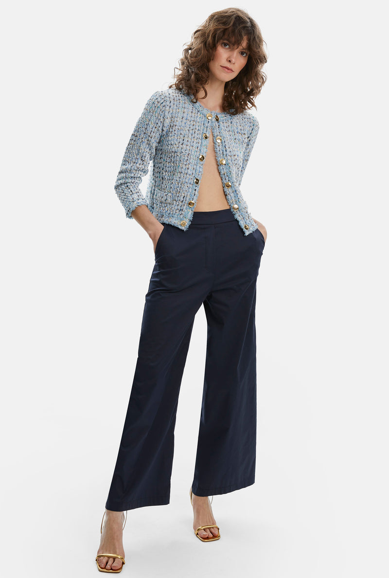 Gold Trim Short Tweed Jacket Pale Blue - James Lakeland