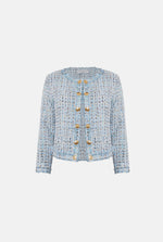 Gold Trim Short Tweed Jacket Pale Blue - James Lakeland