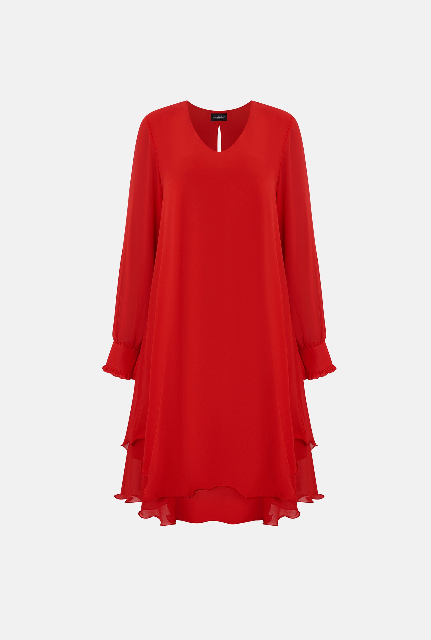 red dress long sleeves uk Astonish | Red Long-Sleeve Embellished Square-Neck Mini Dress With Volume Skirt