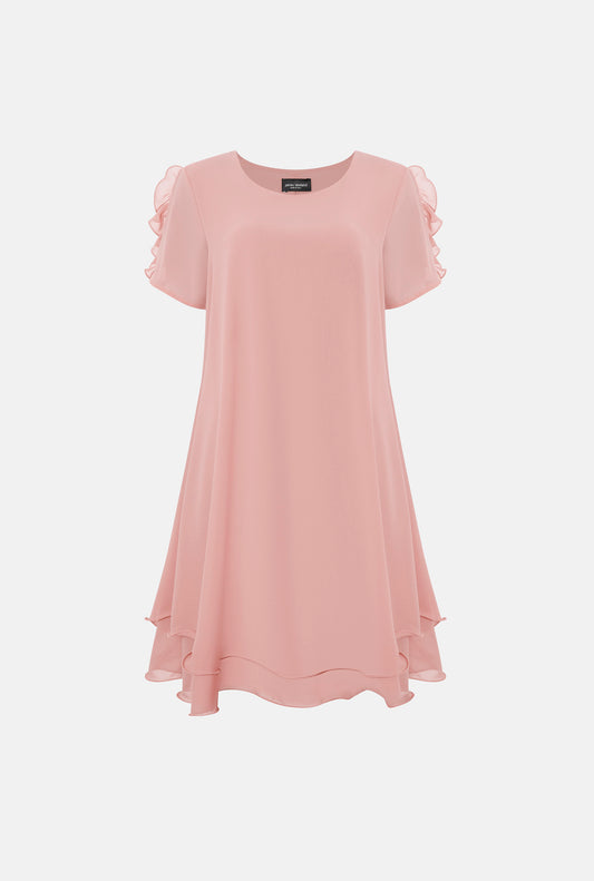 Short Sleeve Wave Hem Dress Pale Pink - James Lakeland