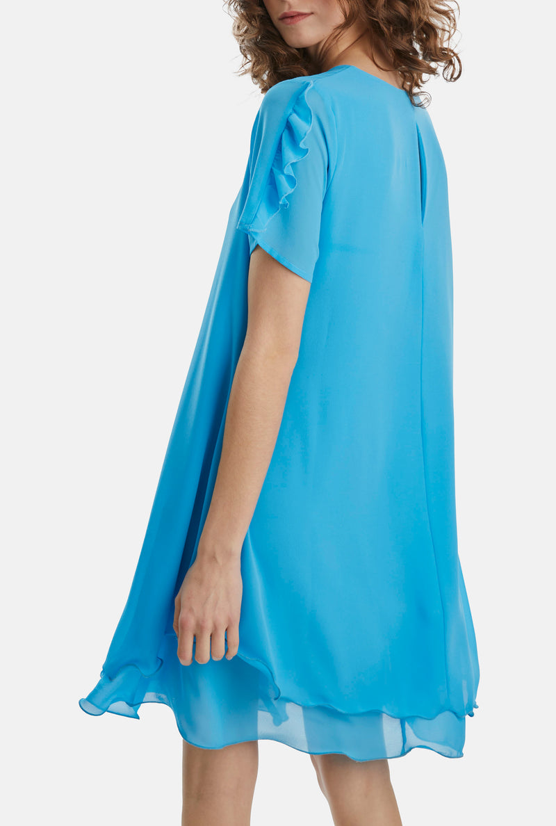 Short Sleeve Wave Hem Dress Turquoise - James Lakeland