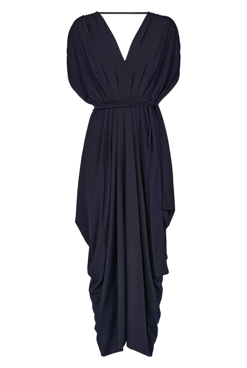 James Lakeland Batwing Pleated Maxi Dress in Navy