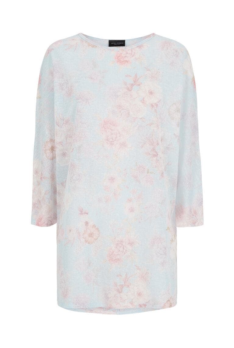 Light Blue Floral Printed James Lakeland Long-Sleeve Batwing Top