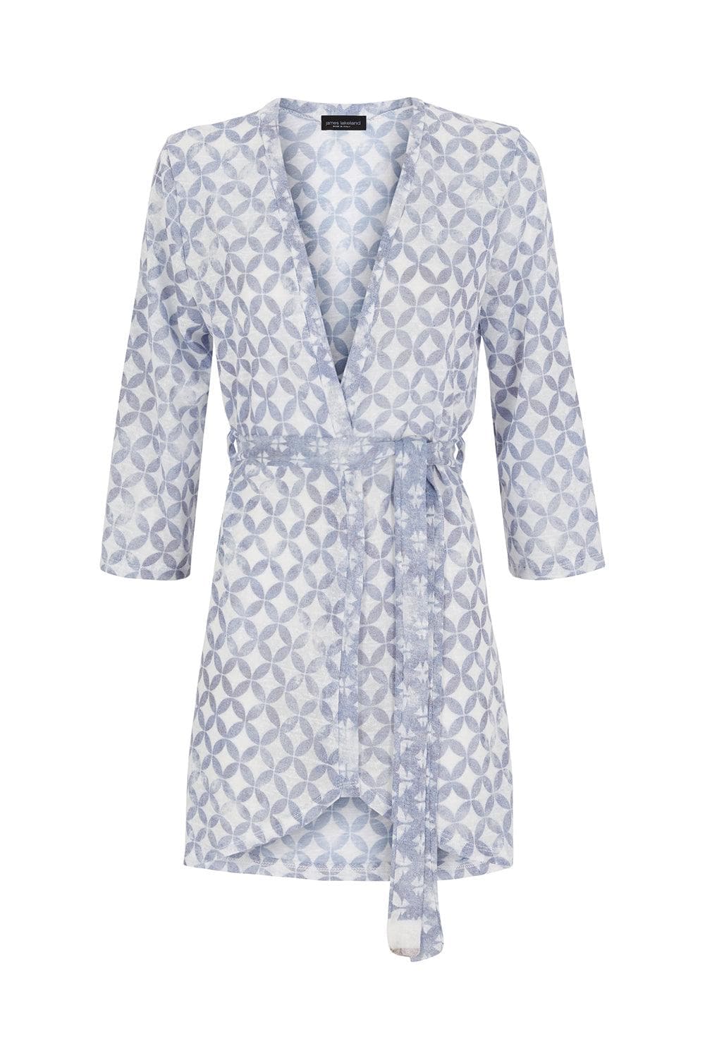 Belted midi-length light blue and pink James Lakeland check print cardigan