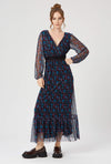 Turquoise and black James Lakeland long-sleeve boho-style dress with all-over print
