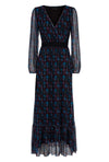 Turquoise and black James Lakeland long-sleeve boho-style v-neck dress with all-over print