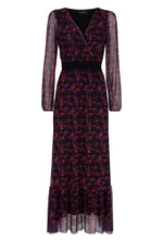 Purple and black James Lakeland long-sleeve boho-style v-neck dress with all-over print
