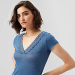 Crochet Detail V Neck T-shirt (6879305007260)