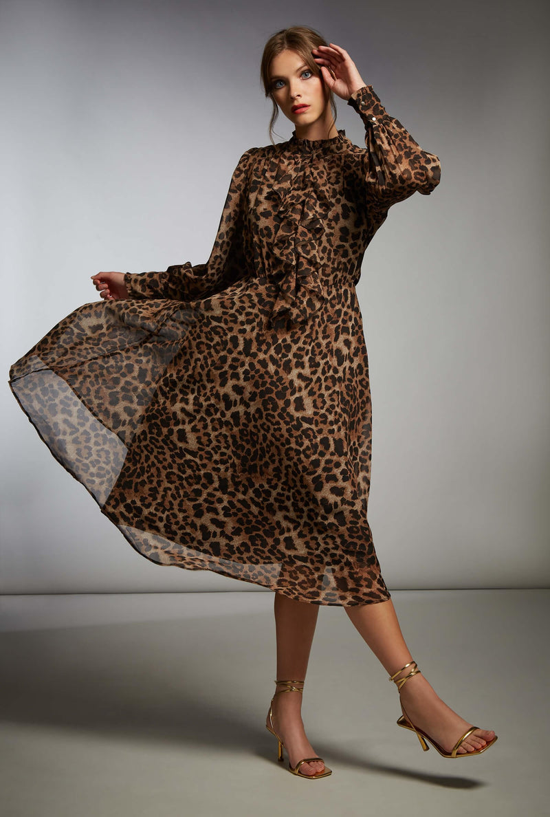 Leopard Print Midi Ruffle Dress - James Lakeland