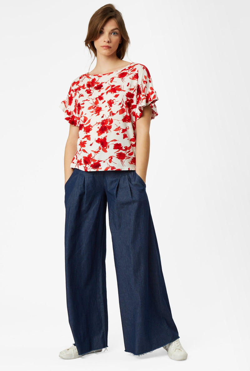 Print Frill Shoulder T-Shirt (6879772213404)