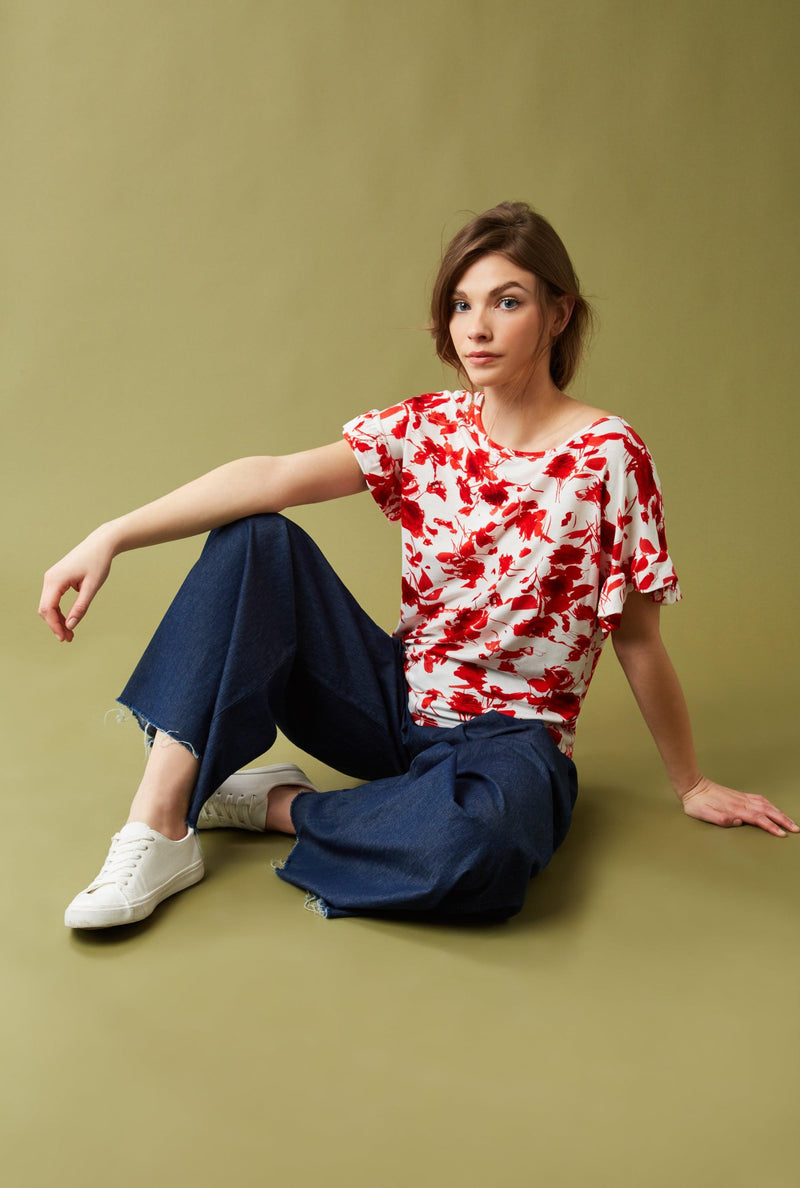 Print Frill Shoulder T-Shirt (6879772213404)