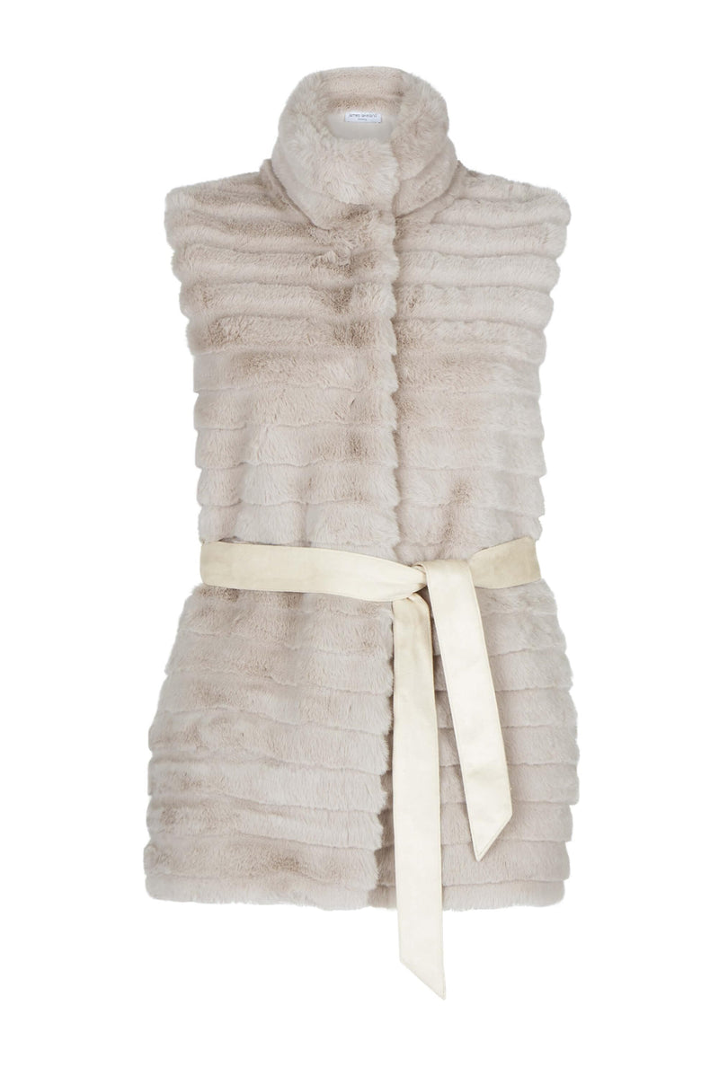 Ribbed Faux Fur Gilet with Belt - James Lakeland