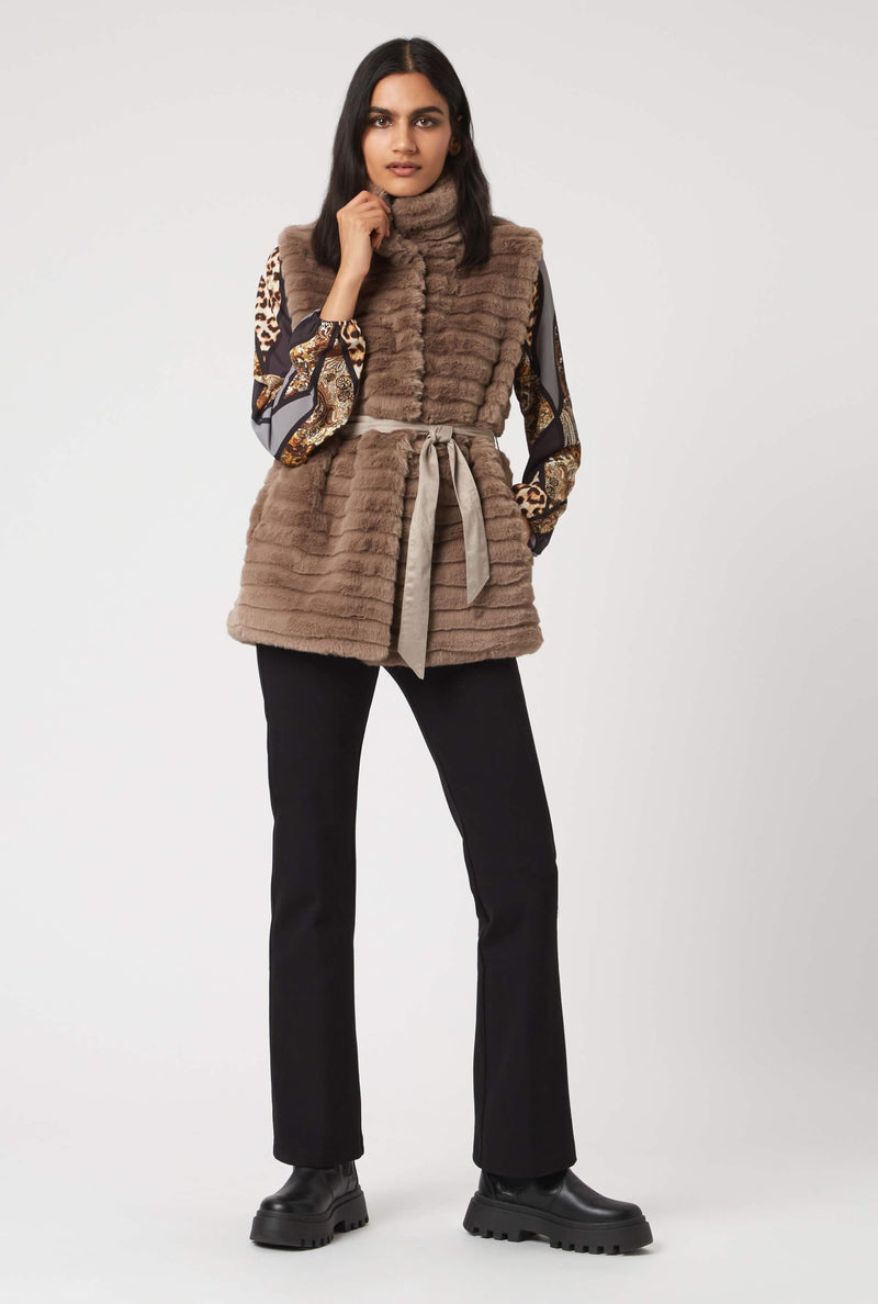 Ribbed Faux Fur Gilet with Belt - James Lakeland