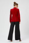 back of womens james lakeland velvet tuxedo jacket in red with black detail