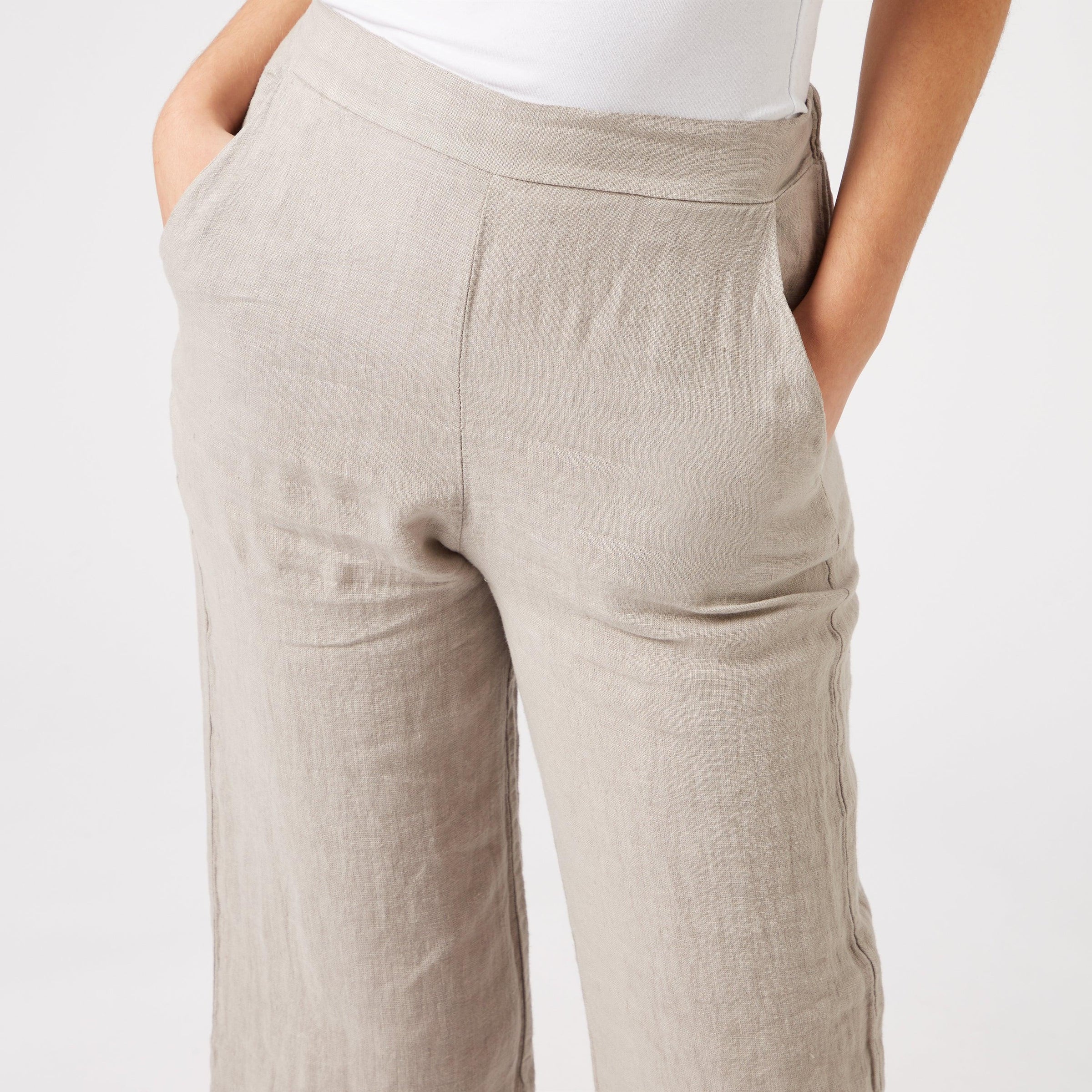 Wide Leg Linen Trousers - White, James Lakeland